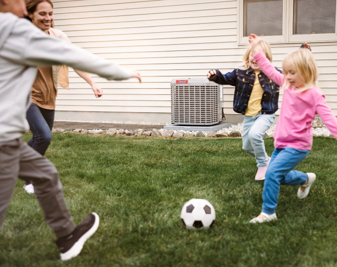 family playing outside